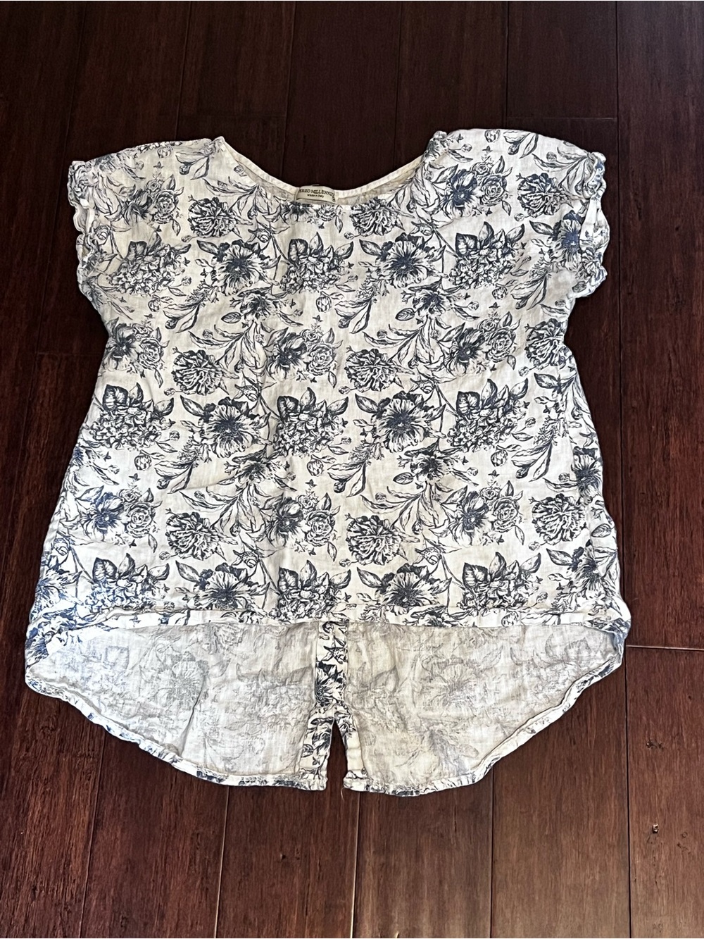 Terzo Millennio made In Italy White Floral Print Short Sleeve Top